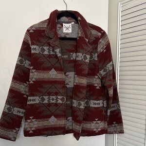Chic Aztec Pattern Blazer - Maroon and Gray